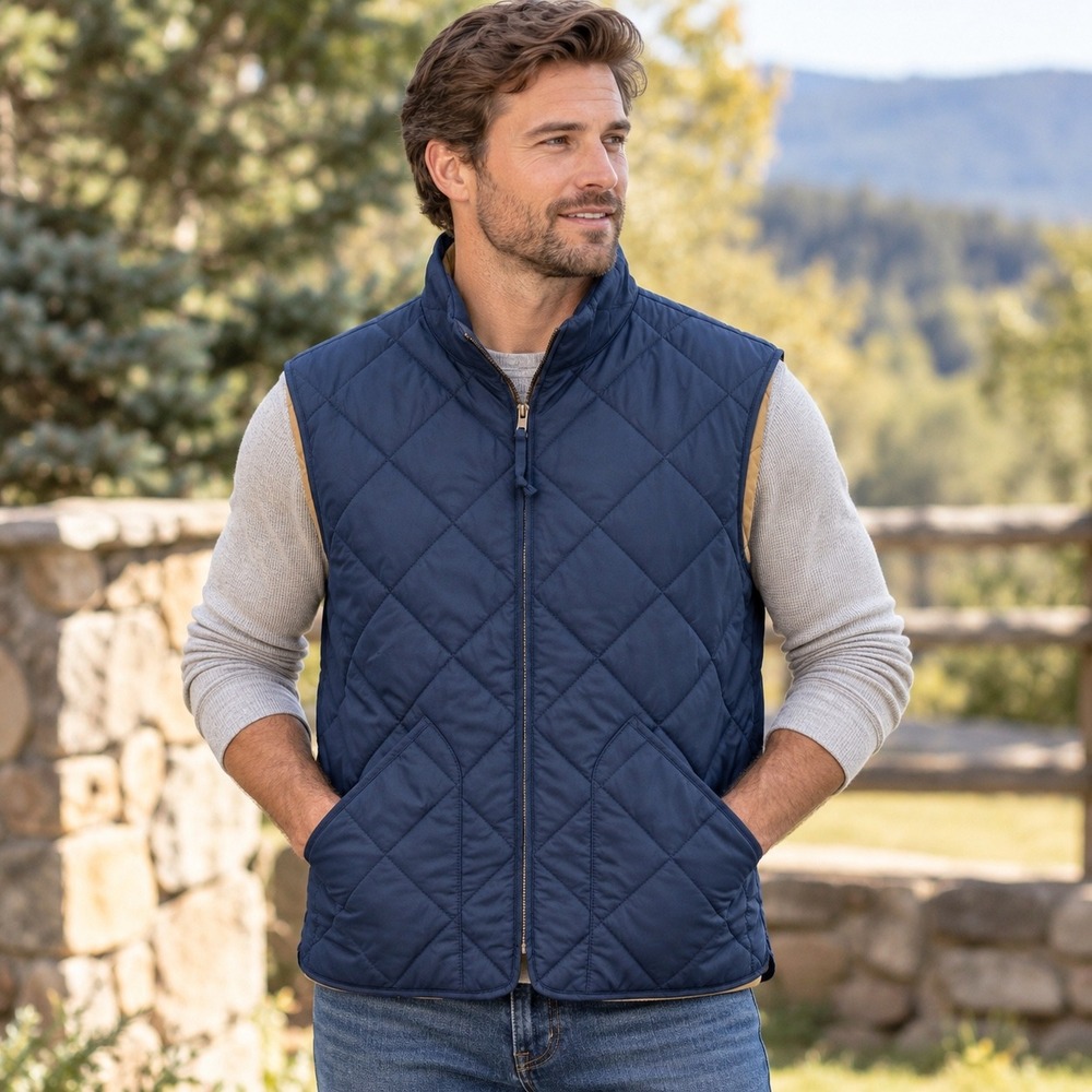 J.Crew Sussex Quilted Vest Mens Large Navy Blue Excellent AR275 Layering